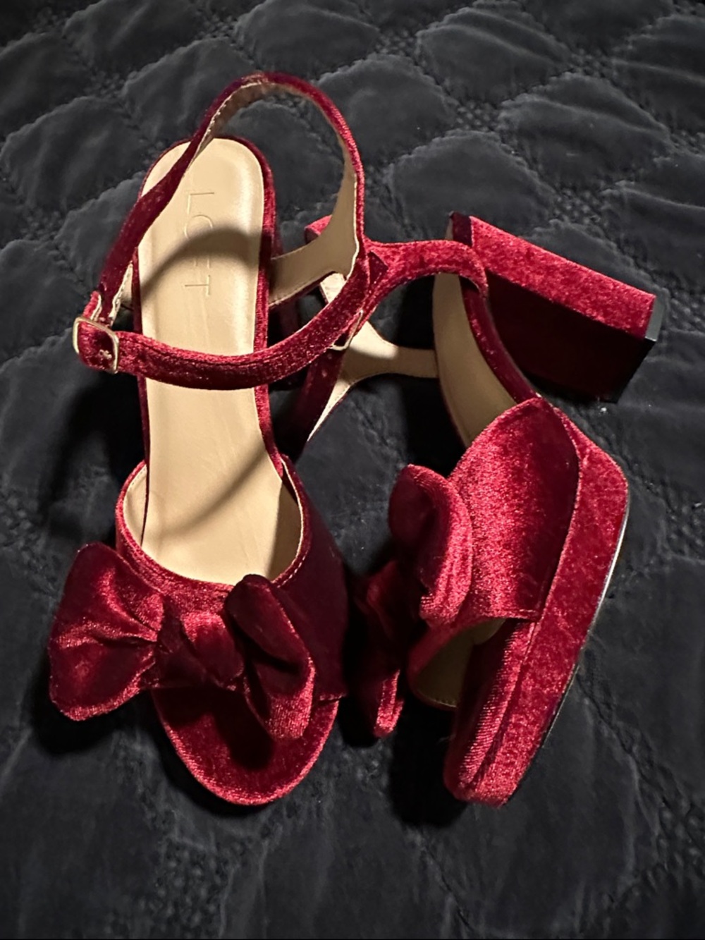 LOFT Red Velvet Bow Block Heel Sandals